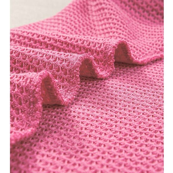 Bright Pink Waffle Knit Ruched Puff Sleeve Top New S, M, L, - Picture 10 of 12